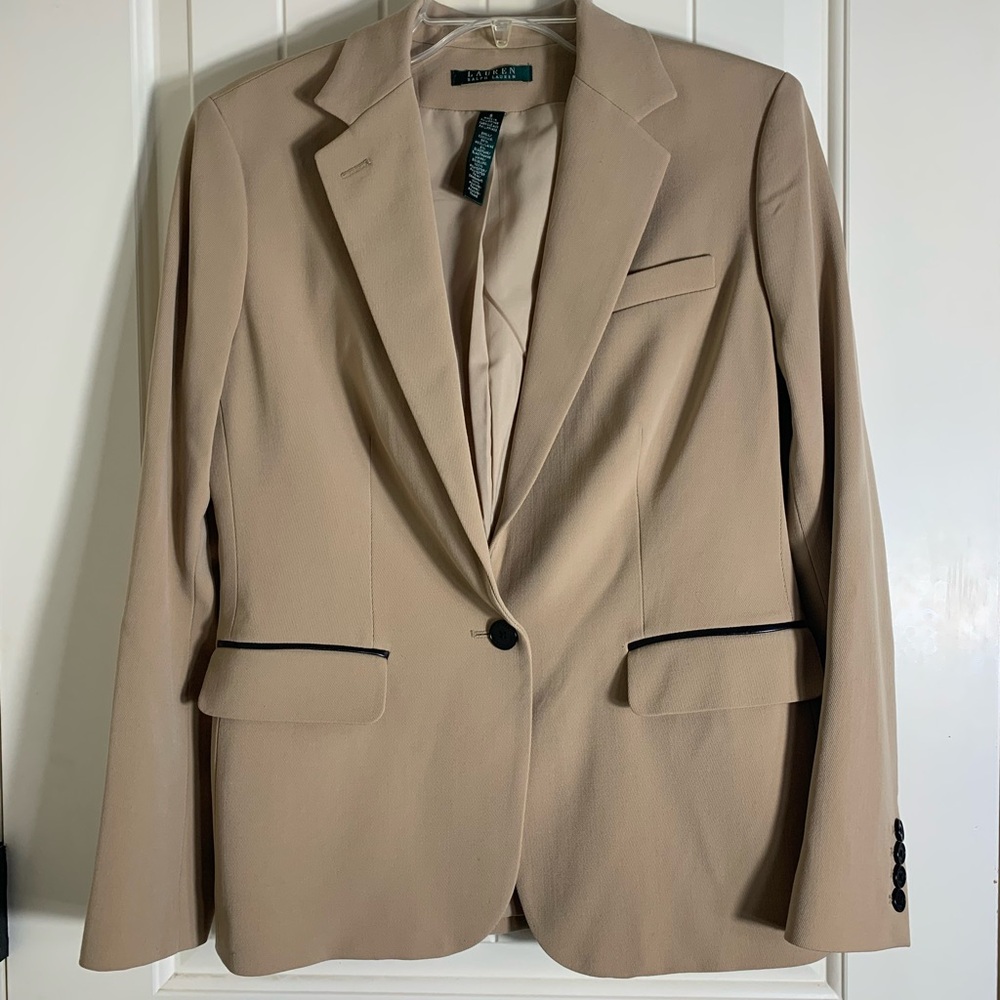 Lauren Ralph Lauren Beige Blazer with Black Piping Details Size 8